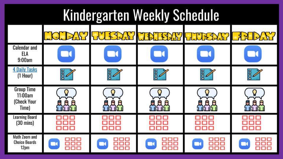 kindergarten weekly schedule