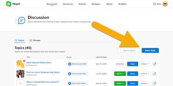 Create a new topic in Flipgrid. Create a new topic in Flipgrid.