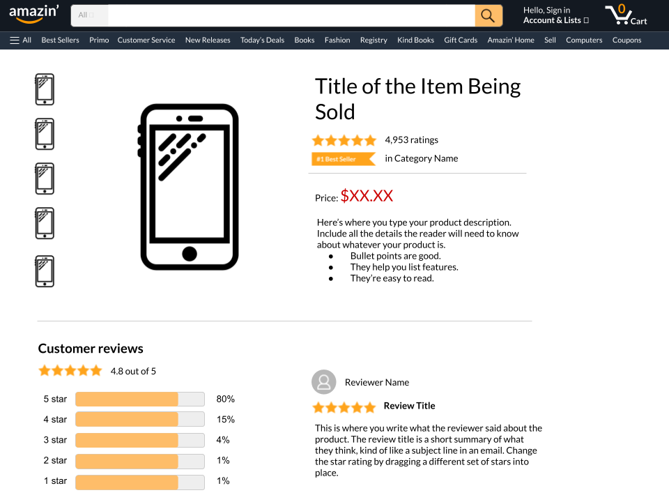 Amazon product page template