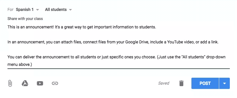 announcement Add an announcement to Google Classroom