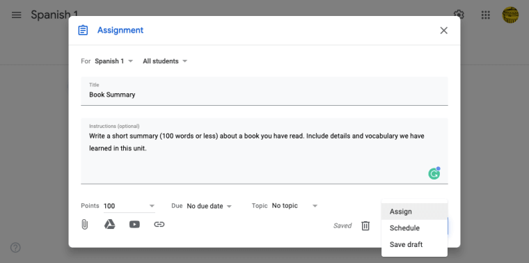 assignment Tips for Google Classroom assignment