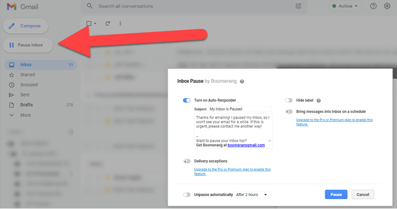 boomerang pause inbox