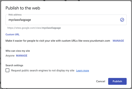 faq publish to sites