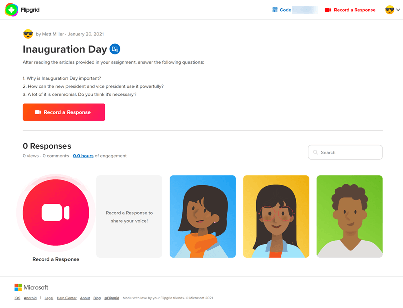 flipgrid inauguration day response