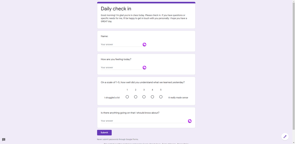 google forms check in