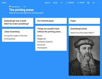 Padlet  for bellringer screenshot