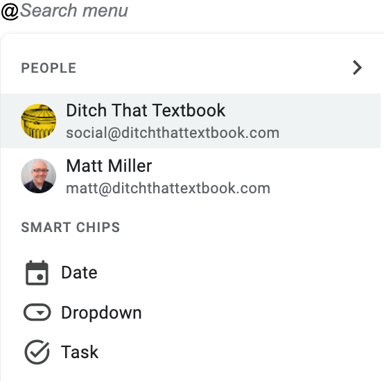 people smart chip in google docs