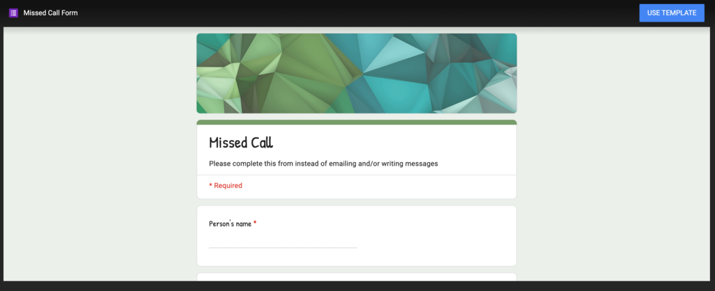 Missed call form template