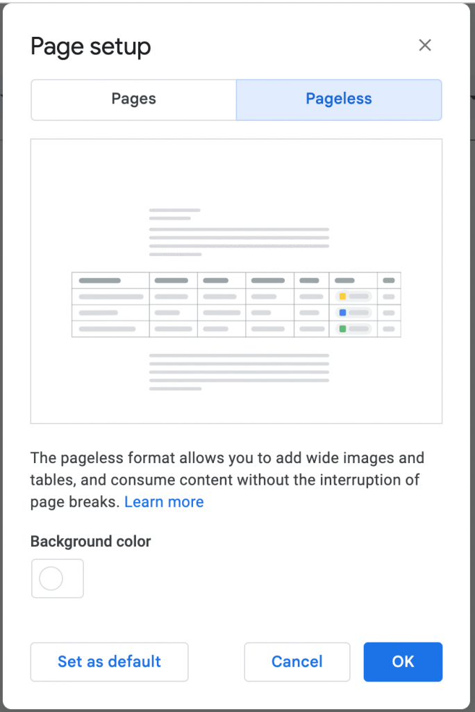 Pageless Feature in Google Docs