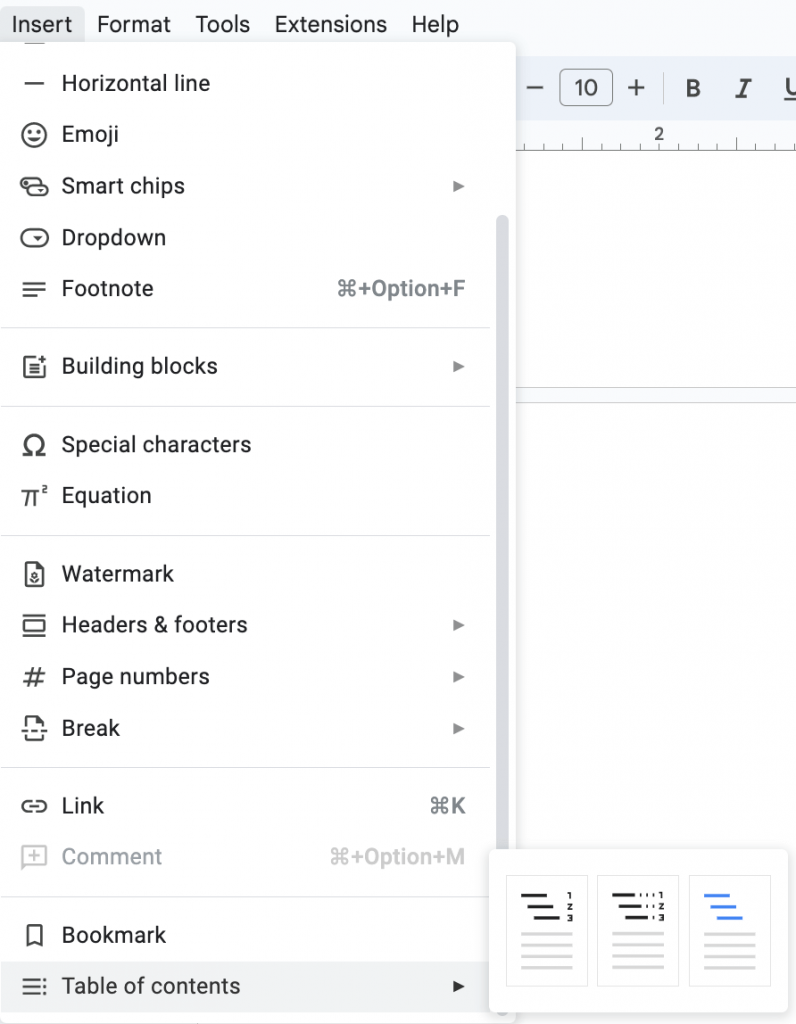 Insert a Table of Contents
