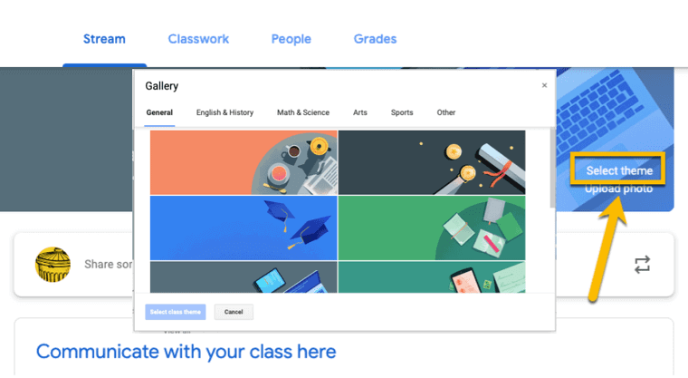 Select-Theme Select a theme in Google Classroom