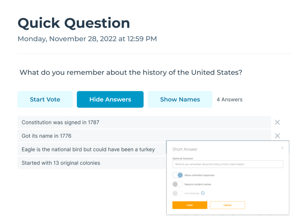 socrative short answer brain dump example