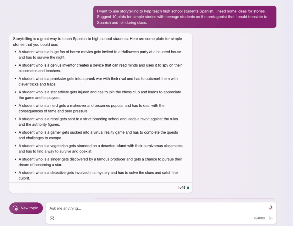 story ideas for spanish class (1) http://bing.com/new